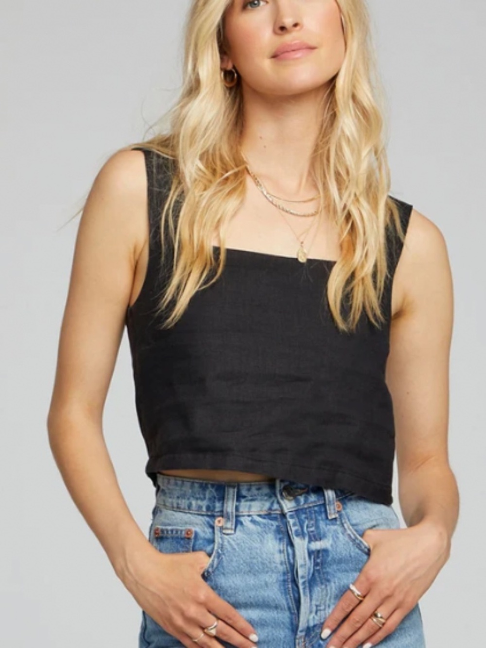 saltwater LUXE | Black Square-Neck Cropped Tank